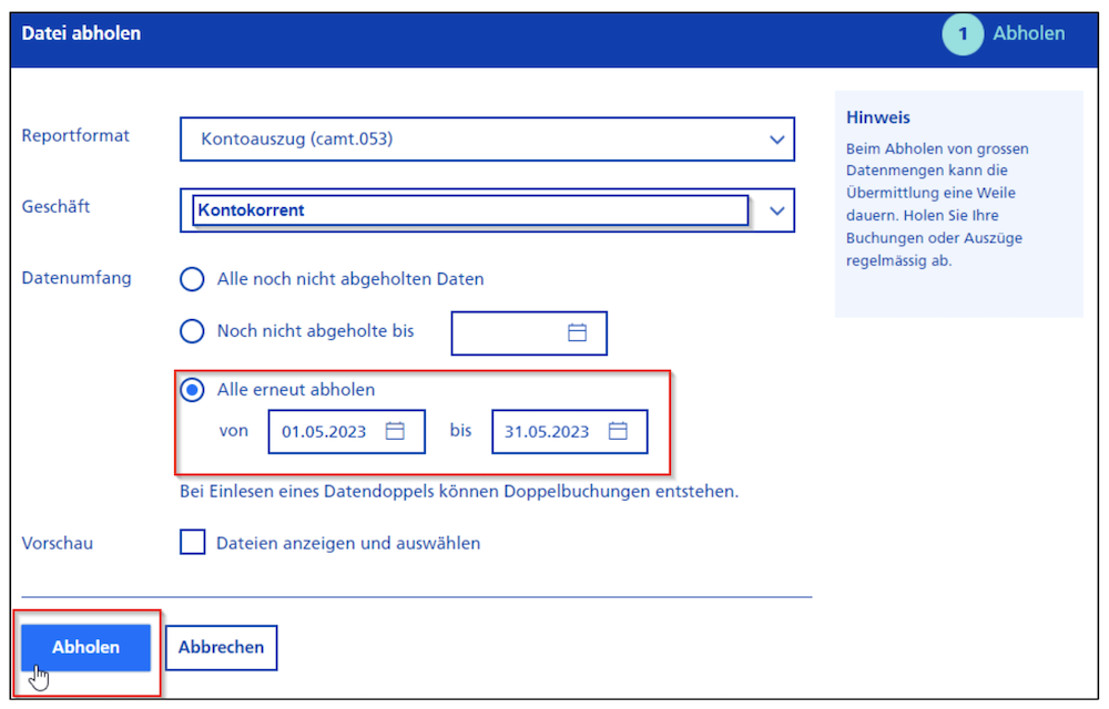 Anleitung zum Download der E-Banking Camt.053-Datei